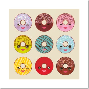 Sweet donuts set with icing and sprinkles Posters and Art